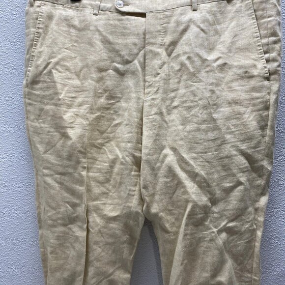 Zegna Men’s Flat Front Linen Tailored Pants - Picture 8 of 10